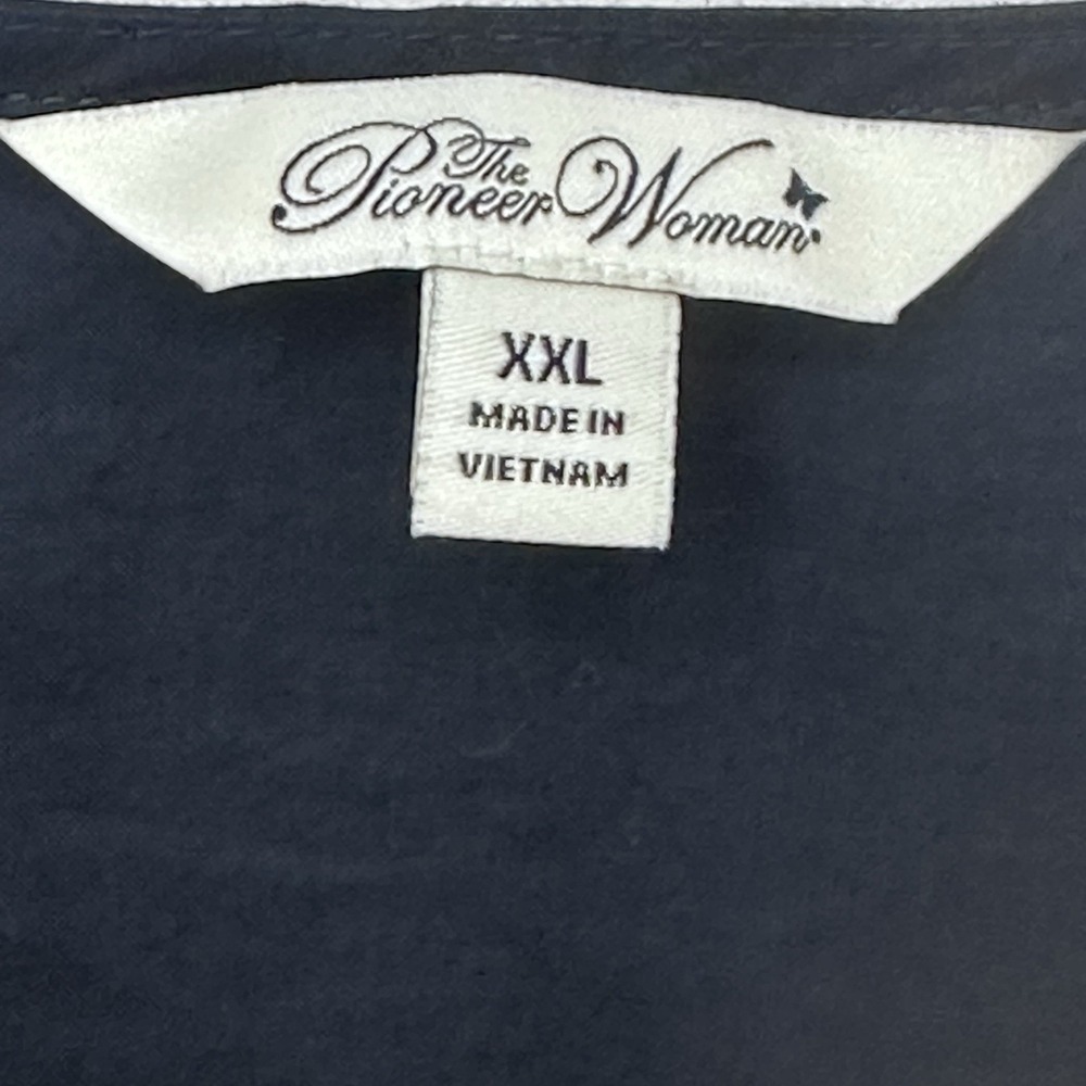 The Pioneer Woman V-Neck Tie Cuff High Low Blouse Women's Size XXL Blue - Picture 8 of 9
